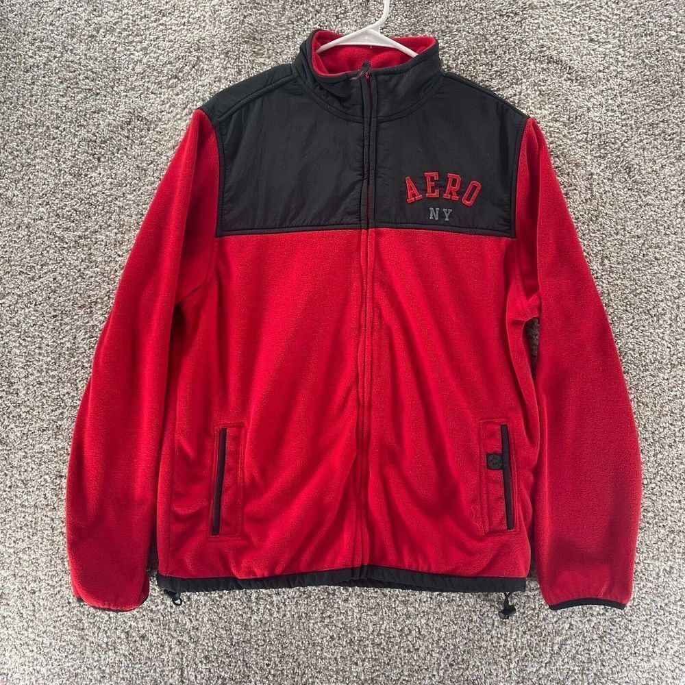 Aeropostale Sweatshirt Adult Medium Red Full Zip Fleece Polyester Preppy Logo